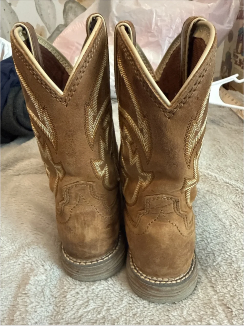 Justin Youth Cowboy Boots Square Toe Size 3.5 Camel Color Leather